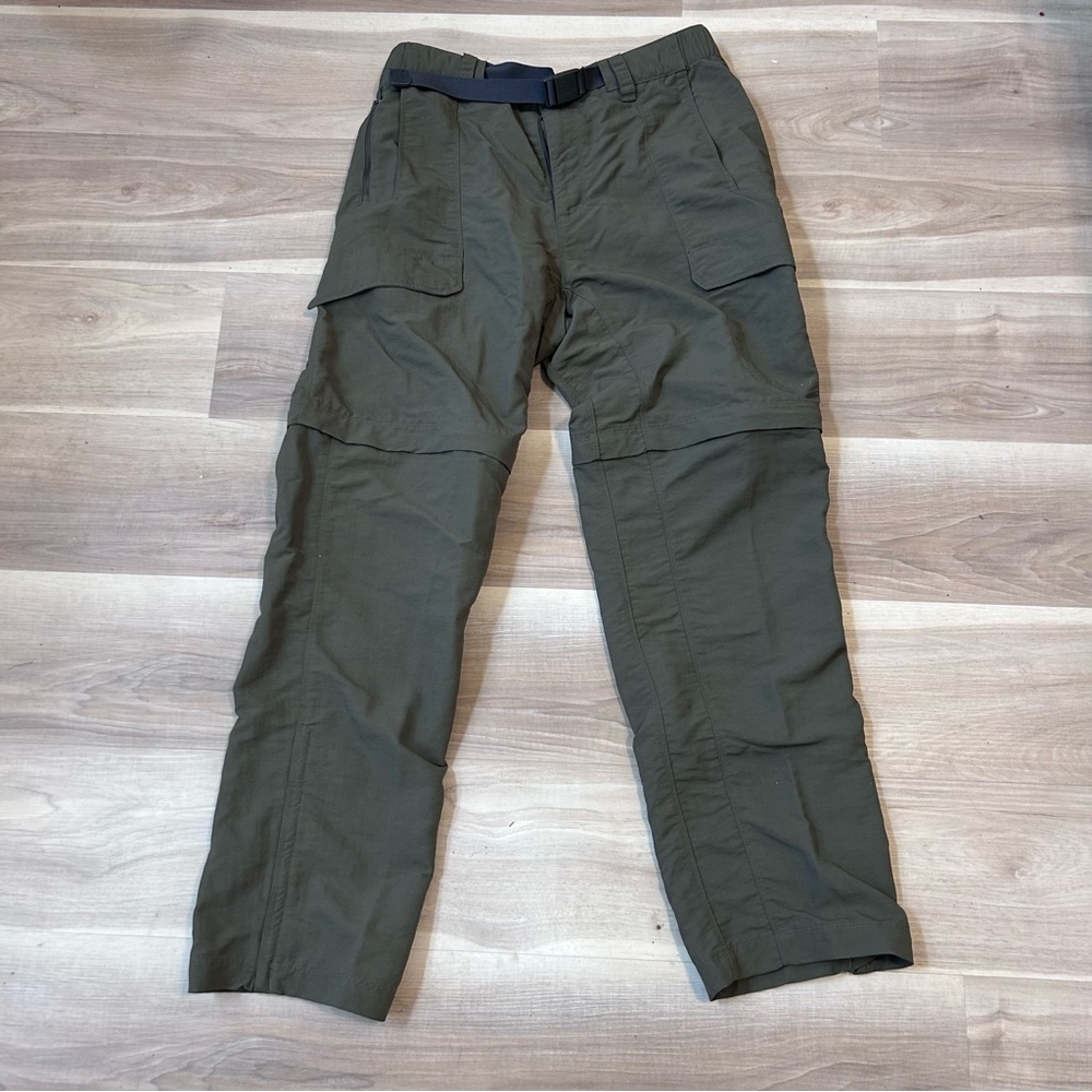 North Face convertible outdoor pants Men Medium Olive Green pockets Zip Shorts